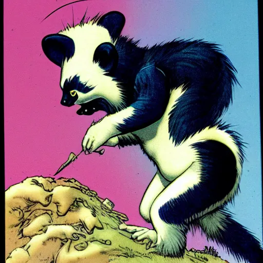 Image similar to a skunk that is blue by richard corben style