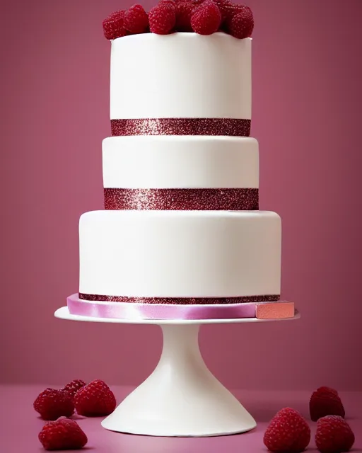 Image similar to elegant porcelain raspberry wedding cake dripping fondant, stylized, sparkling, glitter, gilding, ornate, sylvain sarrailh, artstation