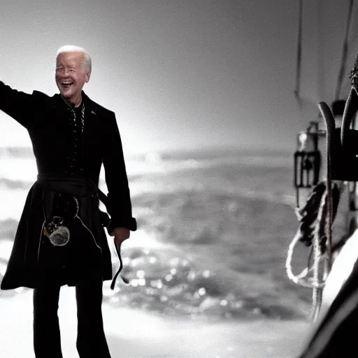 Prompt: joe biden as a pirate captain, film still, cinematic lighting