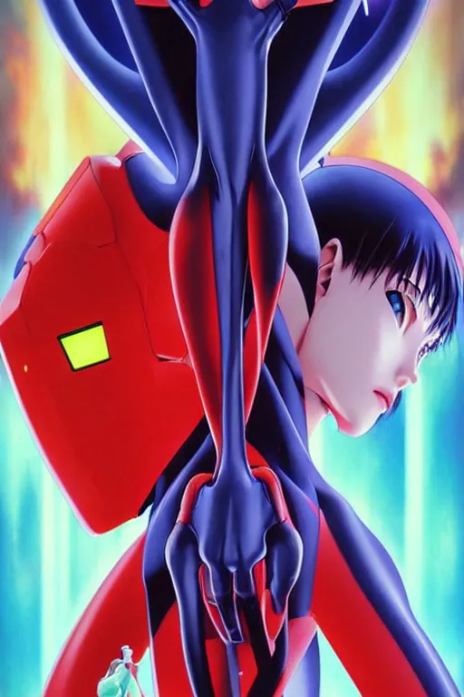 Prompt: beautiful cinematic Neon Genesis Evangelion poster, art direction by Drew Struzan ;by artgerm; wayne reynolds, wayne barlowe, art station; cinematic quality character render; low angle; ultra high quality model; production quality cinema model