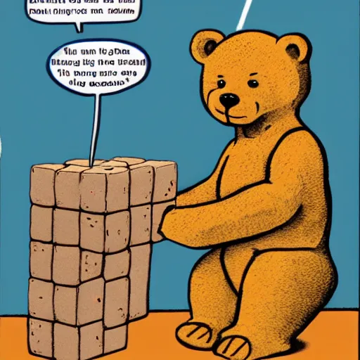 Prompt: 1 9 9 0 s political cartoon about a teddy bear playing jenga