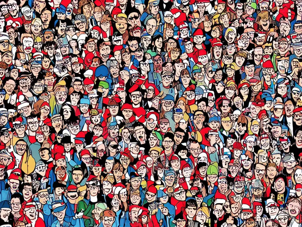 Prompt: a'where's wally'illustration based in a rock concert crowd,