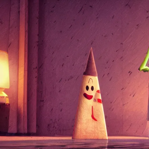 Prompt: silent hill's pyramid head in toy story, pixar style, cute colorful adorable, cgi render