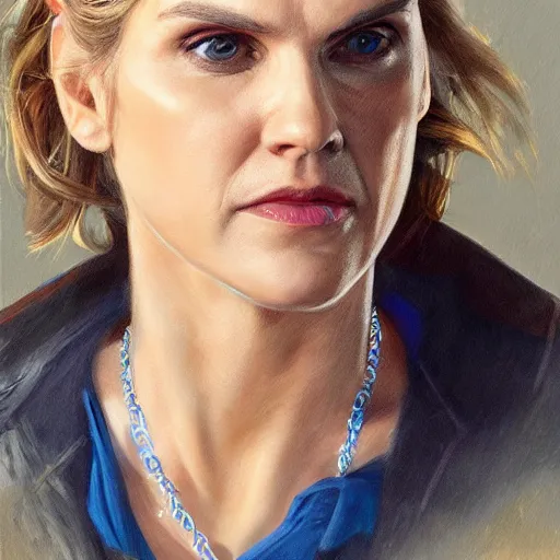 Image similar to ultra realistic portrait painting of kim wexler as a western outlaw, art by kuzma petrov, 4 k, ultra realistic, highly detailed, epic lighting