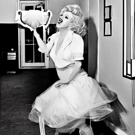 Prompt: John C. Reilly posing as Marilyn Monroe, complete with skirt being blown up by an air vent