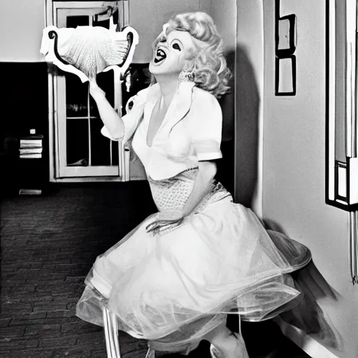 Image similar to John C. Reilly posing as Marilyn Monroe, complete with skirt being blown up by an air vent