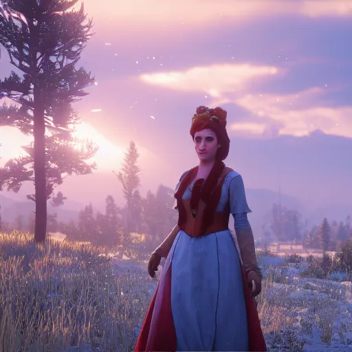 Prompt: Film still of Gwynever Princess of Sunlight, from Red Dead Redemption 2 (2018 video game)