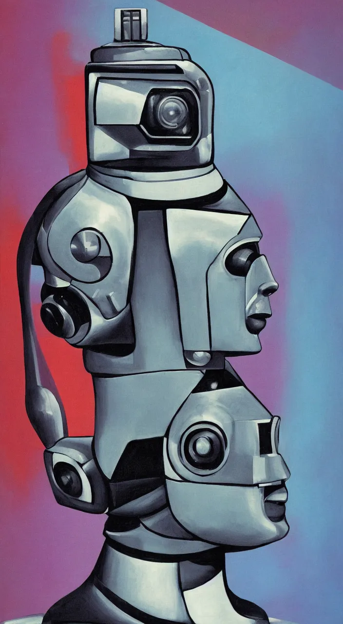 Image similar to portrait of a retro futuristic robot, geometric head,