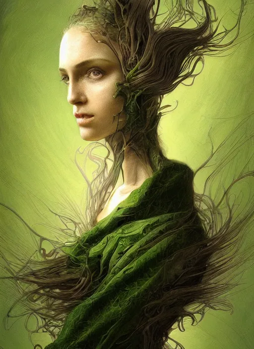 Image similar to fractal with green chins, physically accurate, moody dynamic lighting, very very intricate, very very elegant, highly detailed, digital painting, artstation, HR GIGER, Hieronymus Bosch, Francis Bacon, concept art, smooth, very beautiful, sharp focus, illustration, art by artgerm and greg rutkowski and alphonse mucha