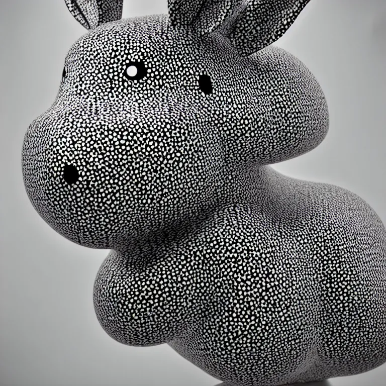 Image similar to hyperrealistic detailed image of a rabbit inside a hat in an art installation room, hd smooth interior by yayoi kusama, part by kei mieno, part by ross tran, dark art by james jean, ultra realistic, highly detailed, life like face, detailed body, 8 k, 3 d render by roger magrini, very cohesive, masterpiece