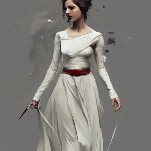 Image similar to portrait of beautiful happy young ana de armas wearing a beautiful silky white dress, half life 2, dishonored 2, painted by greg rutkowski, painted by stanley artgerm, painted by igor kieryluk, digital art, promotional art, trending on artstation