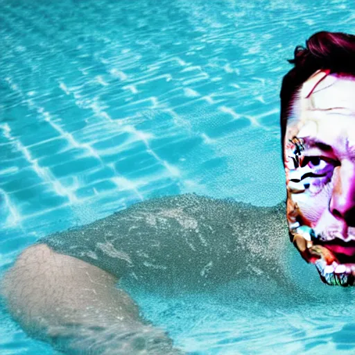 Image similar to Photography of elon musk swimming in a pool surrounded by floating dollar bills