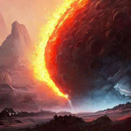 Prompt: a volcanic planet concept art by Doug Chiang, cinematic, realistic painting, high definition, very detailed, extremely high detail, photo realistic, concept art, the Mandalorian concept art style