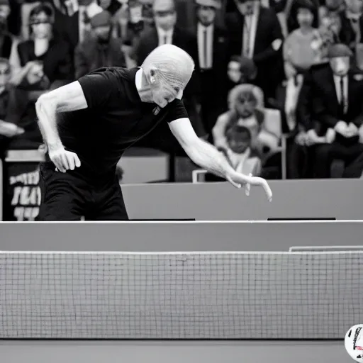 Image similar to joe biden playing extreme table tennis, award winning sports photography