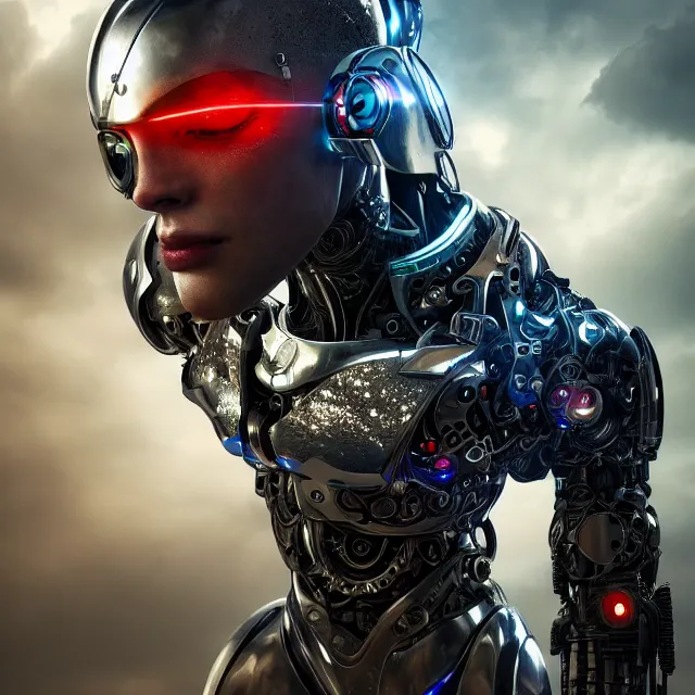 Prompt: cyborg, fantasy, reflect, highly detailed, 4 k, hdr, smooth, sharp focus, high resolution, award - winning photo, photorealistic