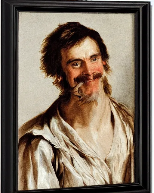 Prompt: a portrait of jim carrey age 2 5 by anthony van dyck