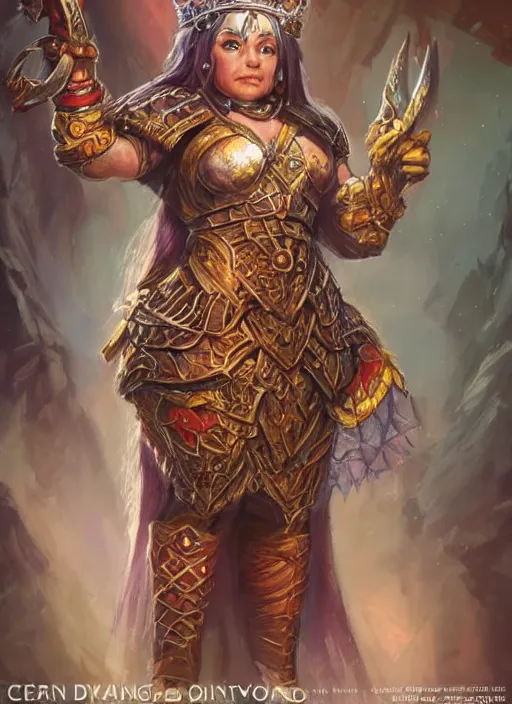 Image similar to dwarven queen wearing a crown, ultra detailed fantasy, dndbeyond, bright, colourful, realistic, dnd character portrait, full body, pathfinder, pinterest, art by ralph horsley, dnd, rpg, lotr game design fanart by concept art, behance hd, artstation, deviantart, hdr render in unreal engine 5