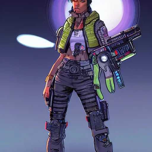 Image similar to Athena. Apex legends cyberpunk bounty hunter. Concept art by James Gurney and Mœbius.