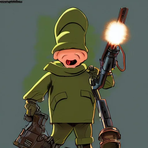 Image similar to Elmer Fudd from Loony Tunes in Doom, wearing green armor and helmet, killing demons, rip and tear, video game, highly detailed, sharp focused, concept art, artstation