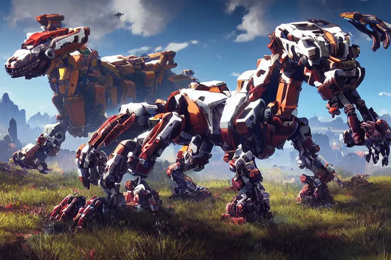 Image similar to grazer machine mecha animal beast robot of horizon forbidden west horizon zero dawn bioluminiscence global illumination ray tracing hdr fanart arstation by sung choi and eric pfeiffer and gabriel garza and casper konefal