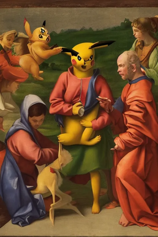 Image similar to a portrait from pikachu, renaissance painting