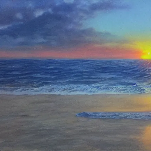 Image similar to sunset over the ocean, hyper realistic, beautiful, highly detailed, realism