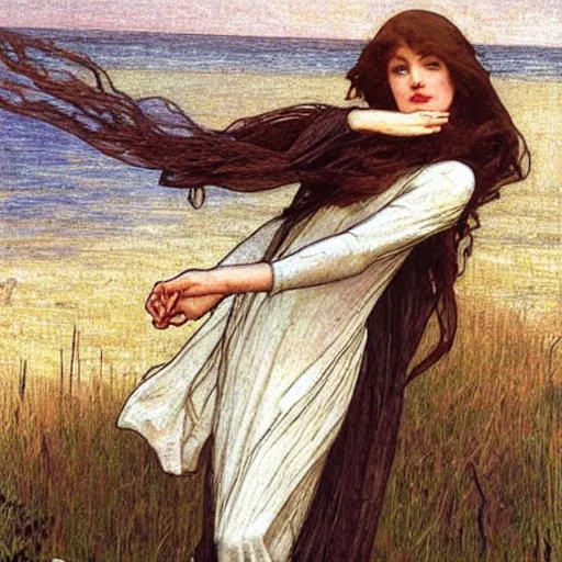 Prompt: wind kissed ( ( ( ( picture ) ) ) ), ashes, lament, by waterhouse, mucha