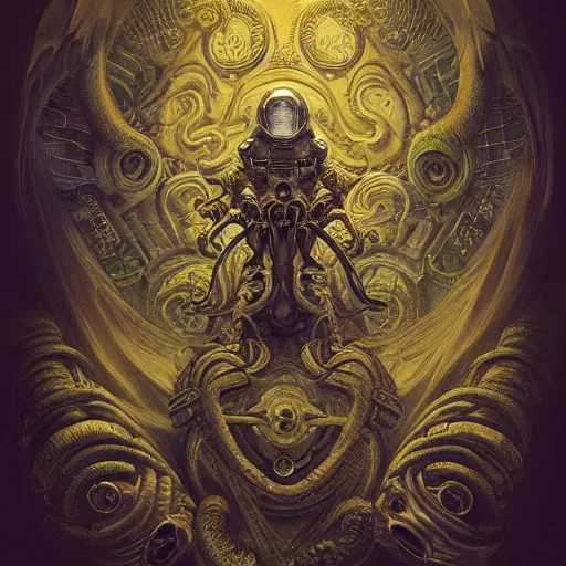 Prompt: a beautiful rendition of astronaut cthulhu, insanely detailed and intricate, golden ratio, hypermaximalist, elegant, ornate, luxury, elite, horror, creepy, ominous, haunting, matte painting, cinematic, cgsociety, james jean, brian froud, ross tran