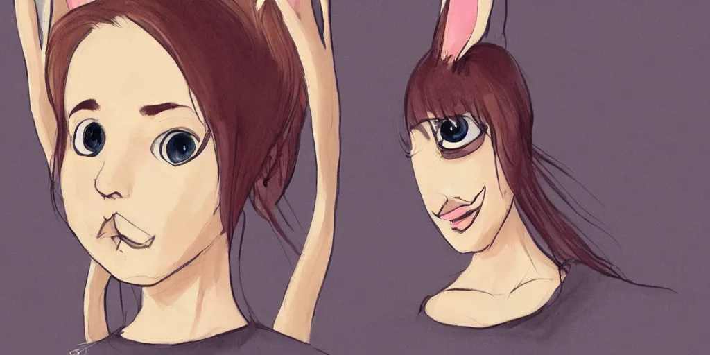 Image similar to women, dark skin, ginger, cartoon, sweatshirt, concept art, concept art, bunny ears,