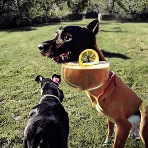 Prompt: Photorealistic dog chugging beer