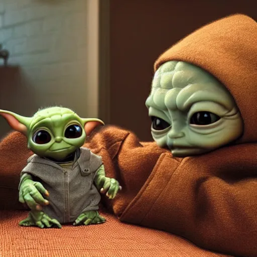 Image similar to real vintage photo, an alien baby meeting a little robot and baby yoda, detailed, hyper realistic, 4 k octan render, unreal 5