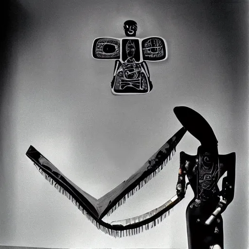 Image similar to A Mayan cyborg, portrait, by Nam June Paik, Man Ray, Annie Liebovitz