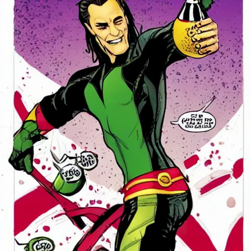 Image similar to marvel's loki is drinking coke