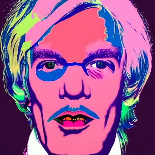 Prompt: An extremely psychedelic portrait of Andy Warhol wearing a crown, surreal, LSD, face, detailed, intricate, elegant, lithe, highly detailed, digital painting, artstation, concept art, smooth, sharp focus, illustration