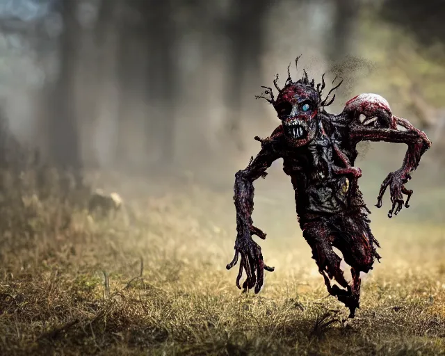 Image similar to 2 0 0 mm photography of an infected burnt fungal horror giant zombie running sprinting. highly detailed 8 k. intricate. lifelike. nikon d 8 5 0. motion blur