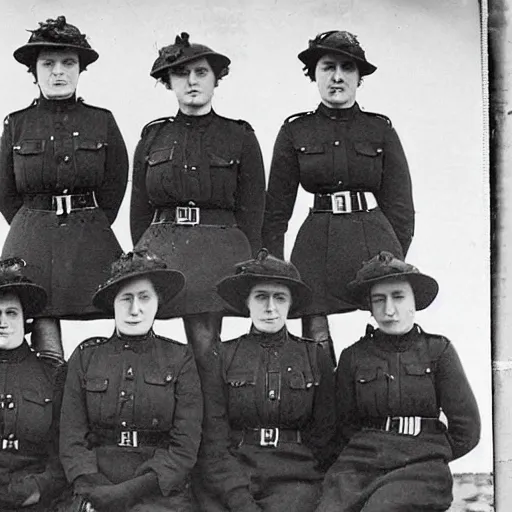 Prompt: members of the women's police service. photographed in england, 1 9 1 6