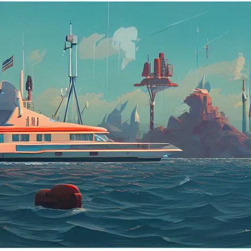 Prompt: yacht party by simon stalenhag