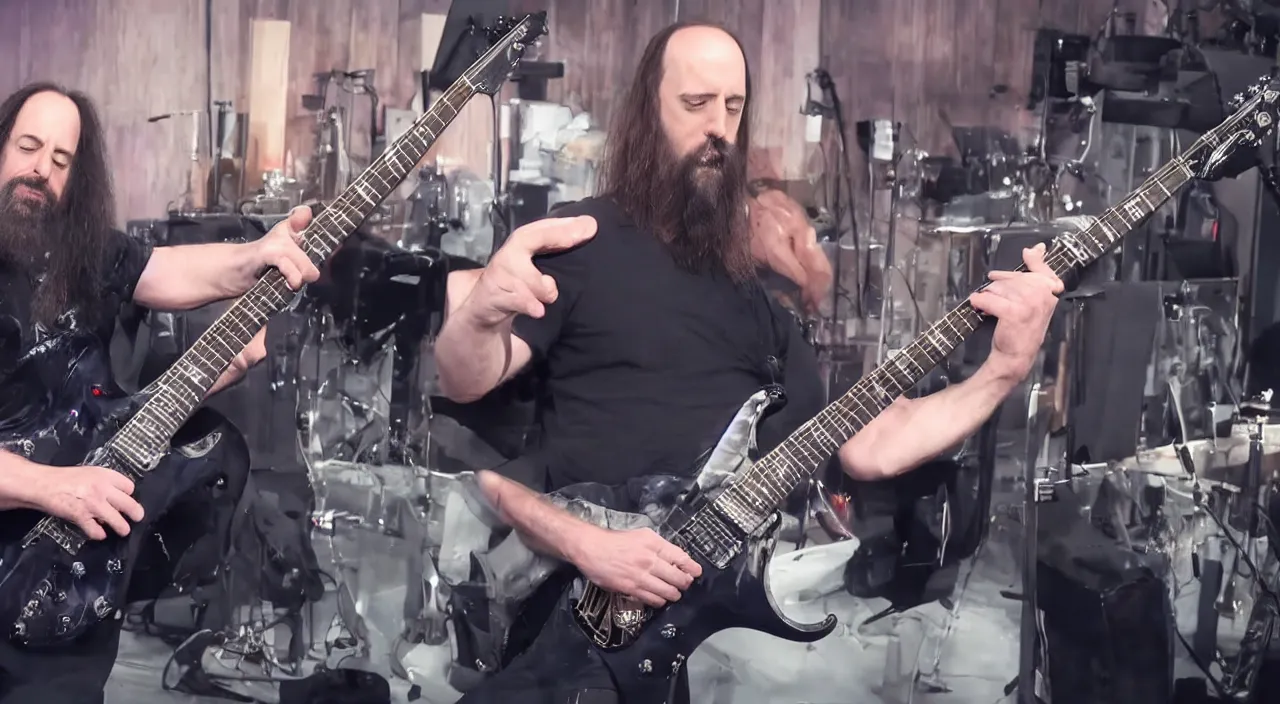 Image similar to john petrucci plays guitar with donald trump, 2 0 1 5 official music video, shot on sony a 7, studio recording