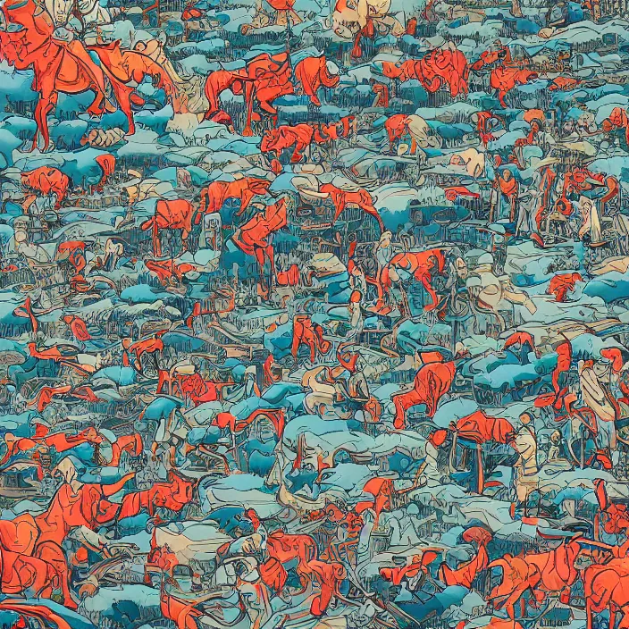 Image similar to samurai farm, by james jean