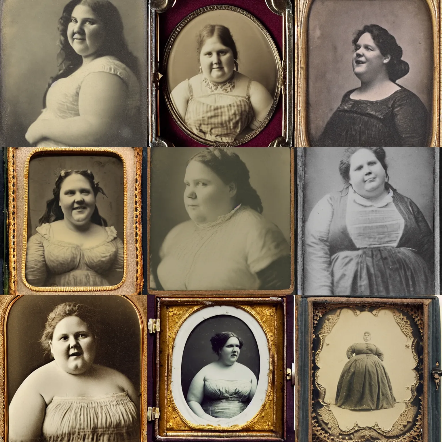 Prompt: portrait of a mid 1 9 th century, austro - hungarian, years old, fat, cheerful, happy, plump woman in her weeding dress, ( redhead, amy schumer mixed with melissa mccarthy - with two braids ). daguerreotype by emil rabending