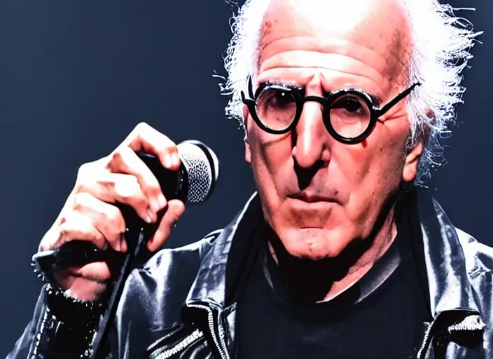 Image similar to publicity photo still of larry david touring with slipknot live on stage, 8 k, live concert lighting, mid shot