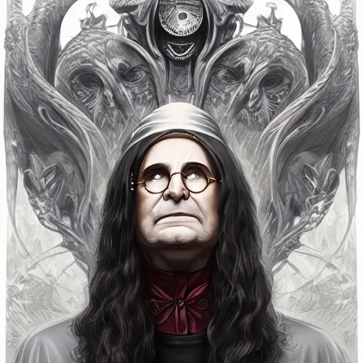 Prompt: a portrait of ozzy osborne as a wizard, urban motifs, intricate, elegant, highly detailed, digital painting, trending on artstation, concept art, smooth sharp focus, illustration, art by artgerm and greg rutkowski