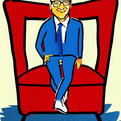 Image similar to caricature of Bill Gates pole vaulting over a giant chair