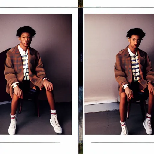 Prompt: realistic photoshooting for a new gucci lookbook, color film photography, photo in style of tyler mitchell, 3 5 mm,