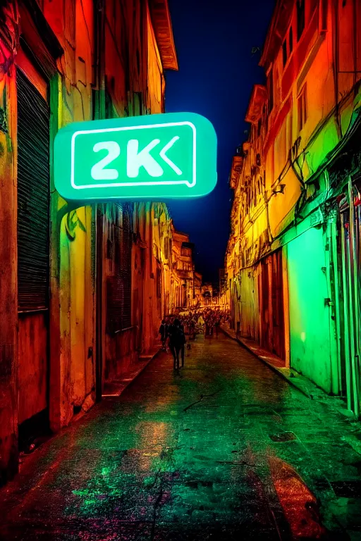 Prompt: neon streets of rome, 4 k, award winning photo, cyberpunk style