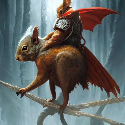 Image similar to Squirrel knight, magic the gathering artwork, D&D, fantasy, cinematic lighting, centered, symmetrical, highly detailed, digital painting, artstation, concept art, smooth, sharp focus, illustration, volumetric lighting, epic Composition, 8k, art by Akihiko Yoshida and Greg Rutkowski and Craig Mullins, oil painting, cgsociety