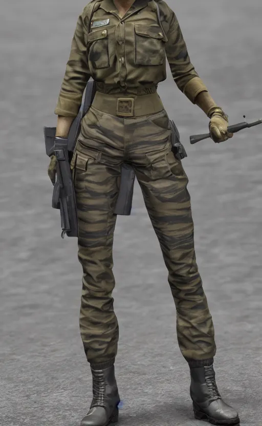 Image similar to Anime girl figure in militar uniform, unreal engine, highly detailed.