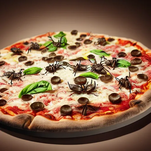 Image similar to a pizza covered in maggots and other insects. concept art illustration, hyper realistic, 4 k