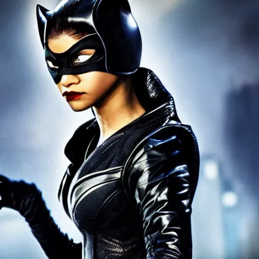 Image similar to Zendaya as Catwoman. 4k action scene