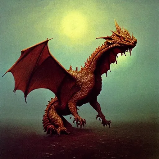 Image similar to a dragon made by Zdzislaw Beksinski